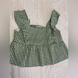 Green and White Gingham Top